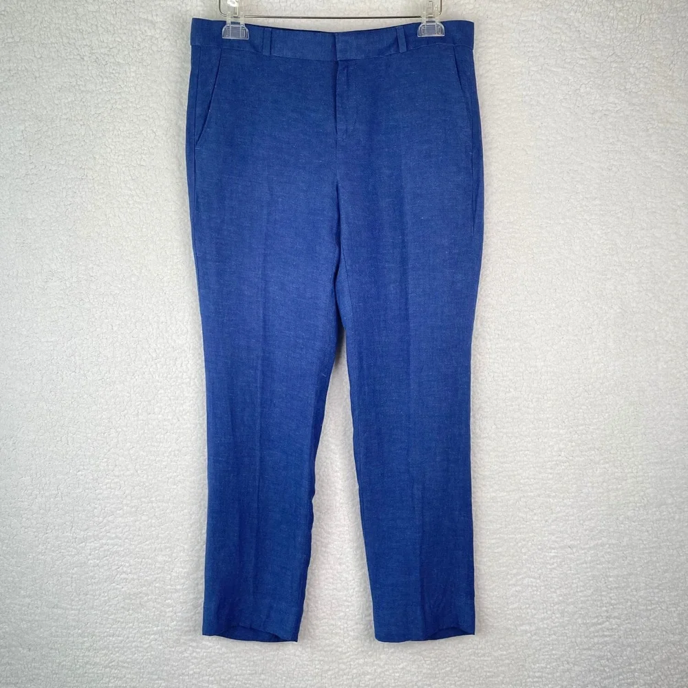 Banana Republic Avery Blue Linen Blend Ankle Pants Womens 6 Cobalt Slim Career